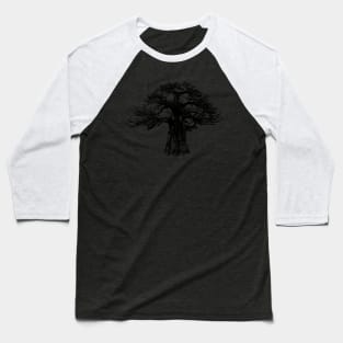 Baobab Tree in Black and White Baseball T-Shirt